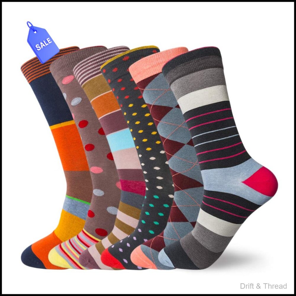 6 Pairs Men's Cotton Argyle Crew Socks, Novelty Dress Socks for Office